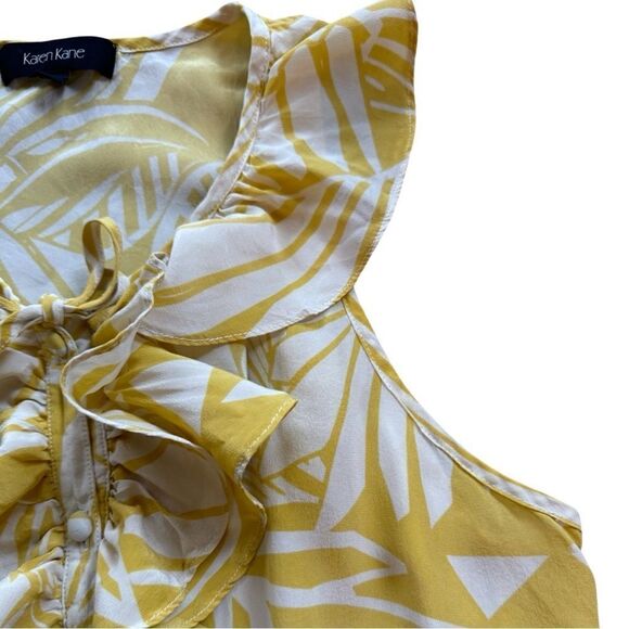 Karen Kane Yellow Mustard Tropics Ruffle Sleeveless Blouse Size Large - Picture 5 of 10